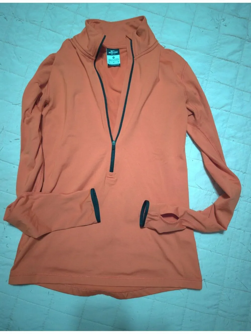 Nike Pro Orange Long Sleeve Half Zip Athletic Top Size Medium